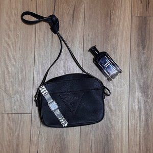 GUESS? black faux leather crossbody handbag